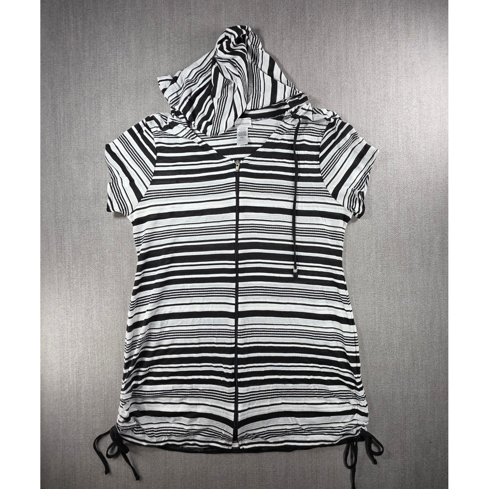 Wearabouts Dress Women L Black White‎ Striped Short Sleeve Full Zip Cinched Side
